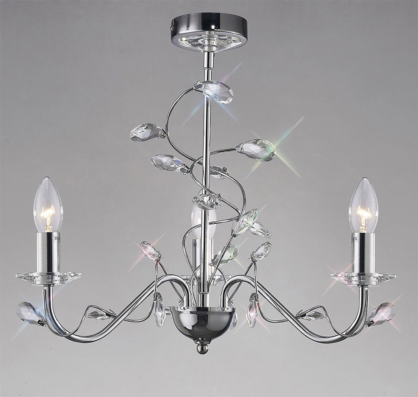Diyas Willow 50cm  WITHOUT SHADE 3 Light E14 Polished Chrome/Crystal Ceiling Pendant Light Fitting