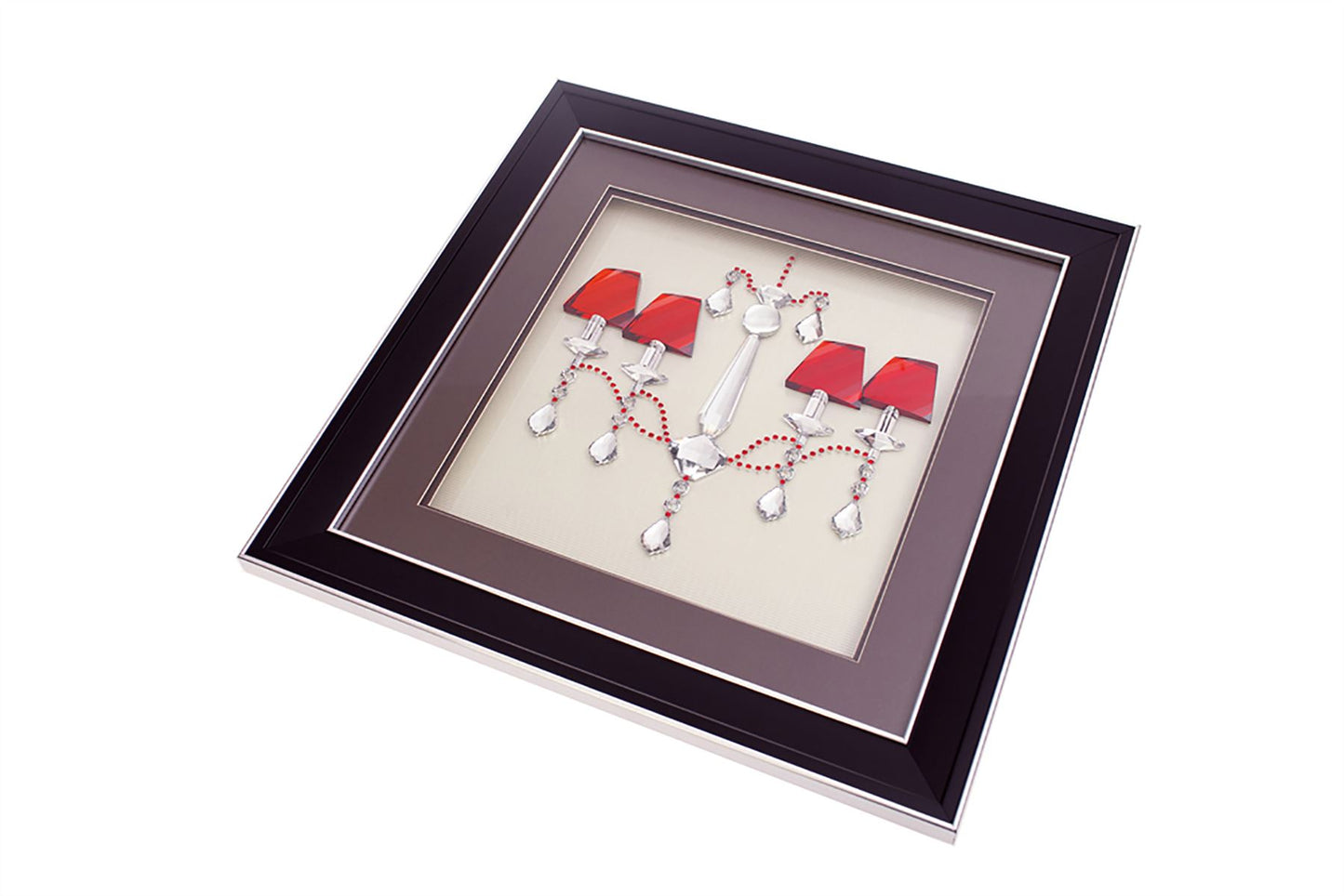 Diyas Home Crystal Wall Art (DH) Décor Chandelier with Red Shades, Black Frame, Red Arms, Clear Crystal