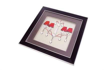 Diyas Home Crystal Wall Art (DH) Décor Chandelier with Red Shades, Black Frame, Red Arms, Clear Crystal