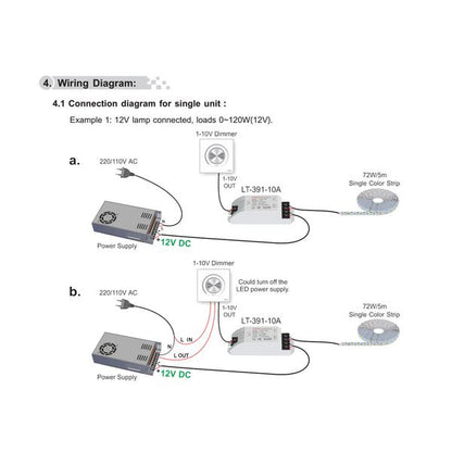 LTECH 1-10V Constant Voltage 1 Channel CV 0/1-10V Dimming Driver, 12/24V DC