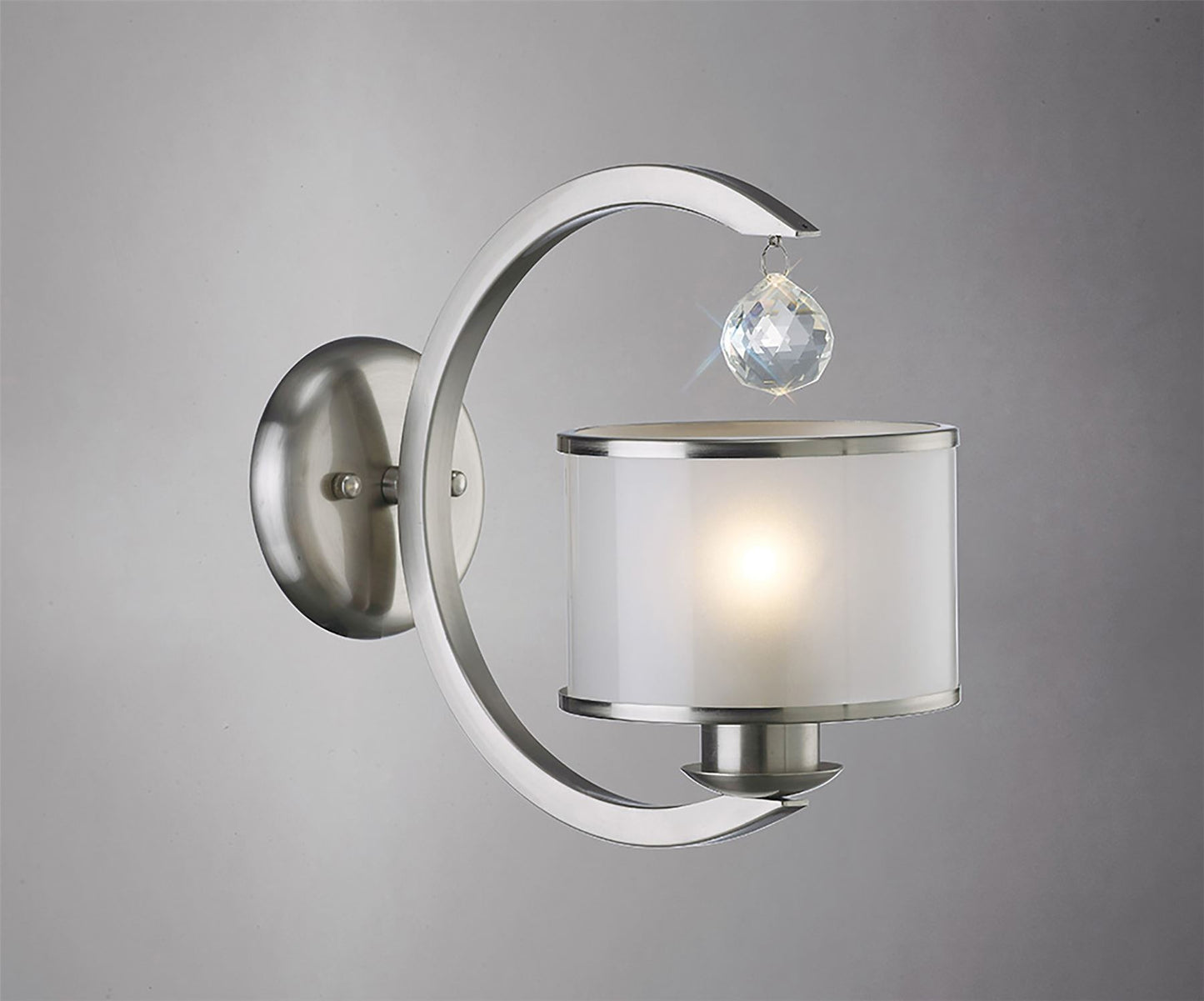 Diyas Lincoln Wall Light 1 Light E27 Satin Nickel/Glass/Crystal