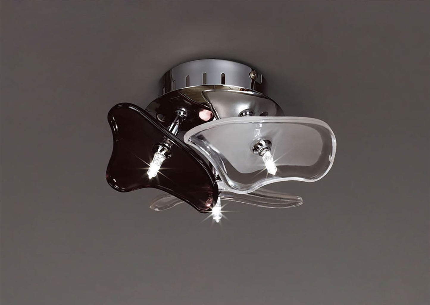 Mantra Otto Ceiling/Wall 3 Light G4 Round, Polished Chrome/Frosted Glass/Black Glass, NOT LED/CFL Compatible