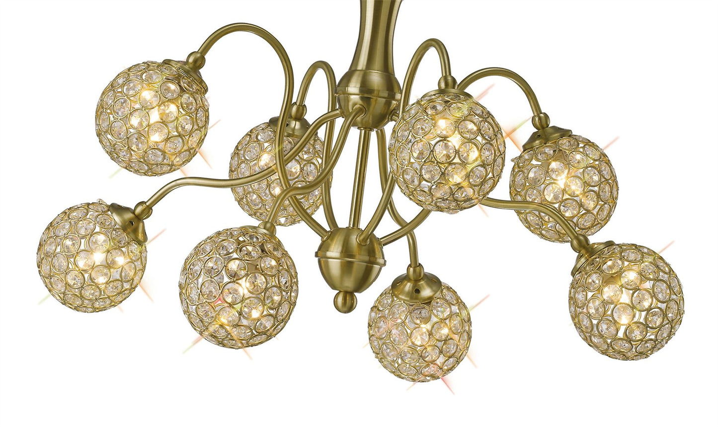 Diyas Apollo  8 Light G9 Satin Brass/Crystal Ceiling Pendant Light Fitting