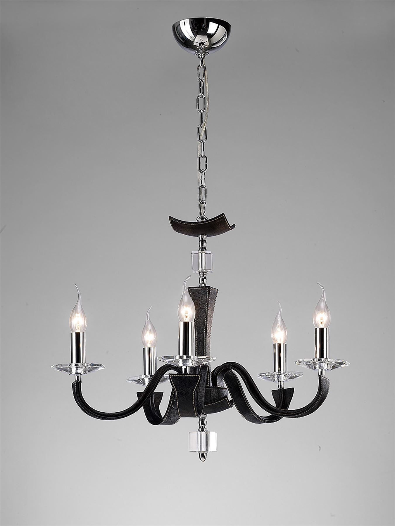 Diyas Nardini 60cm  5 Light E14 Polished Chrome/Black Faux Leather/Crystal Ceiling Pendant Light Fitting