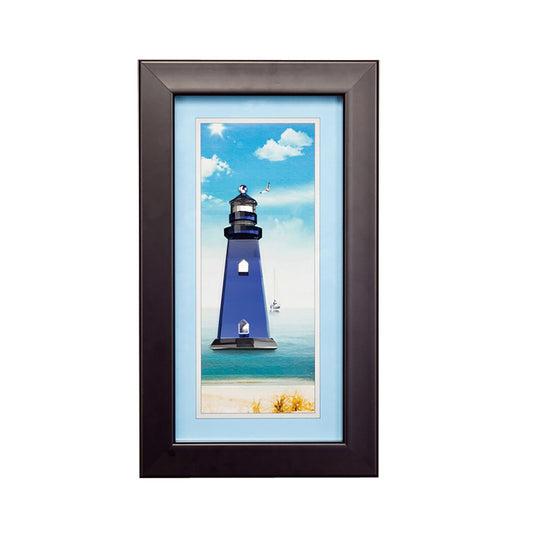 Diyas Home Crystal Wall Art (DH) Aqua Lighthouse, Black Frame, Clear, Blue Crystal