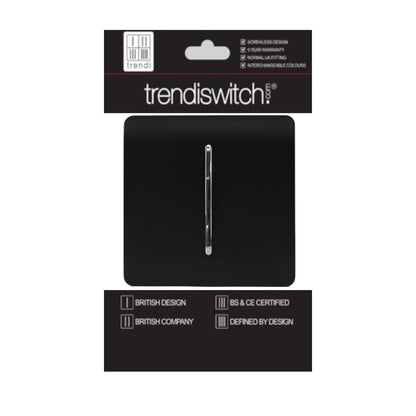 Trendi 1 Gang 2 Way 240V Screwless Artistic Modern 10 Amp Chrome Rocker Electrical Wall Light Switch in Matt Black (5 pack)