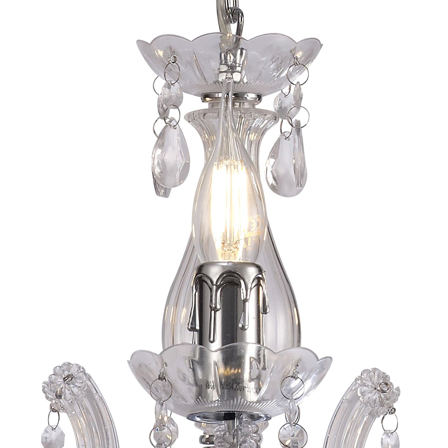 Deco Floria Chandelier with Acrylic Sconce & Acrylic Droplets 3 Light E14 Polished Chrome Finish