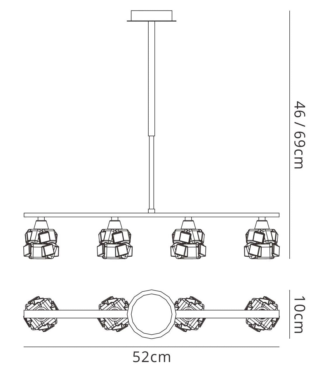 Mantra M1847 Ice Linear Pendant 4 Light G9 ECO Bar, Polished Chrome