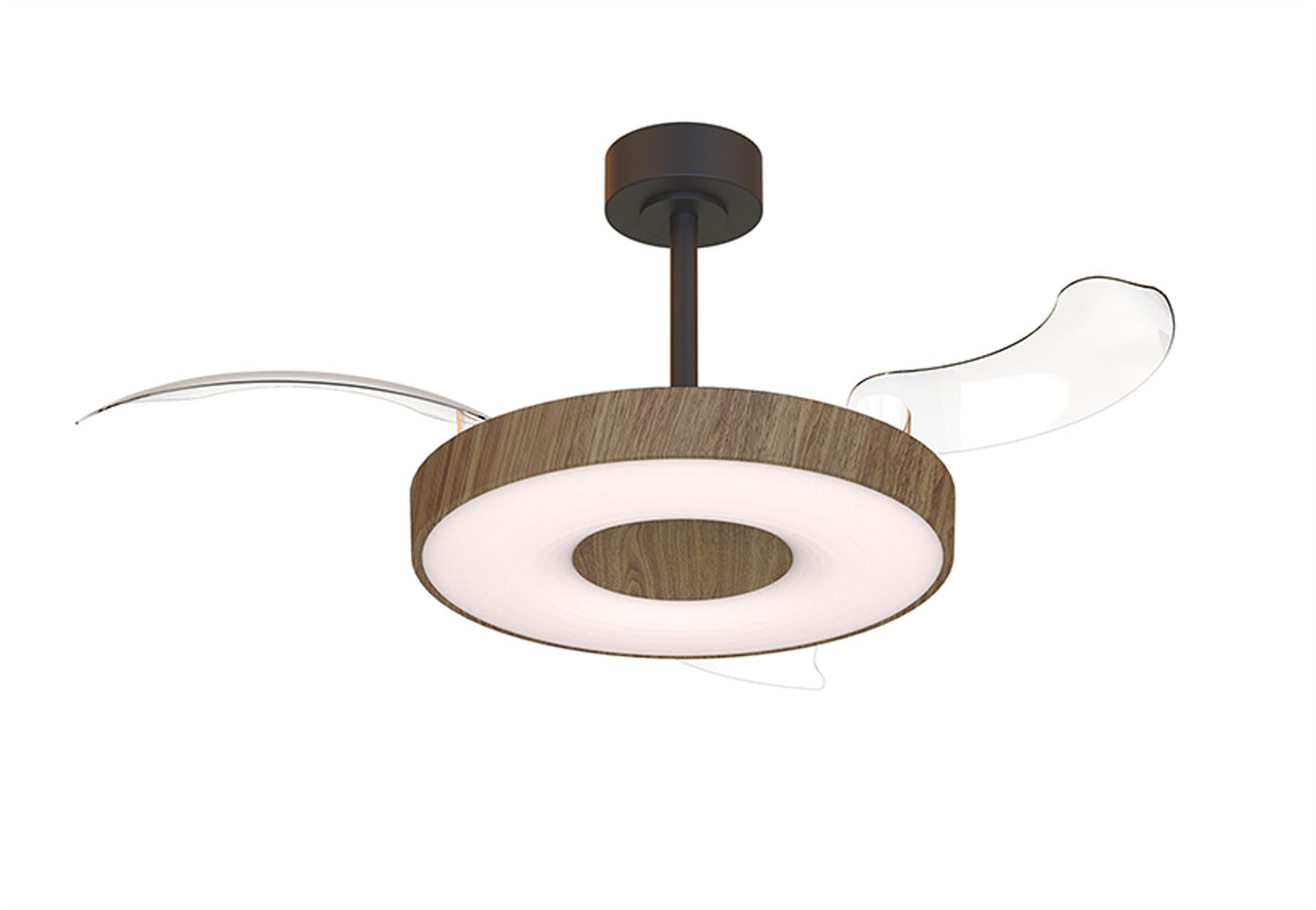 Coin Fan M 49cm 40W LED Dimmable Ceiling With Built-In 30W DC Fan, 3000-5000K Remote, APP, Alexa & Google Voice Control, 6400lm, Walnut/Black