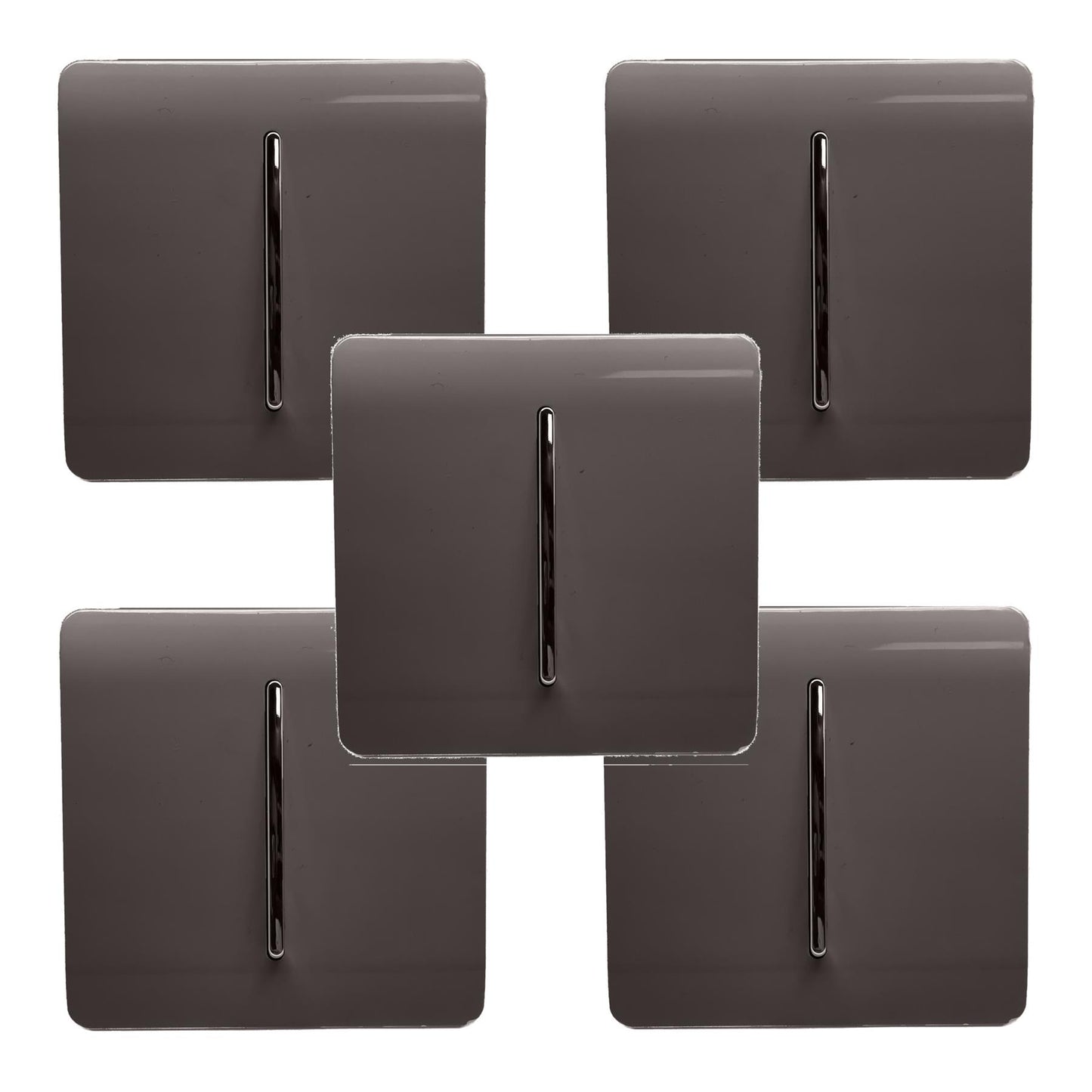 Trendi 1 Gang 2 Way 240V Screwless Artistic Modern Glossy 10 Amp Chrome Rocker Electrical Wall Light Switch in Dark Mocha Brown (5 pack)