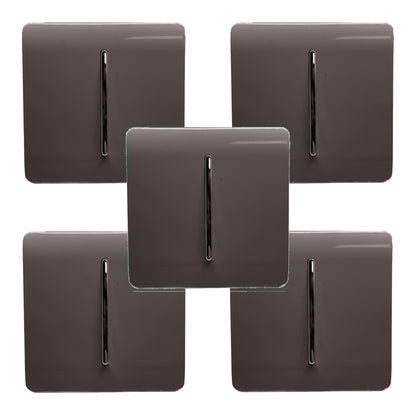 Trendi 1 Gang 2 Way 240V Screwless Artistic Modern Glossy 10 Amp Chrome Rocker Electrical Wall Light Switch in Dark Mocha Brown (5 pack)