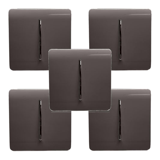 Trendi 1 Gang 2 Way 240V Screwless Artistic Modern Glossy 10 Amp Chrome Rocker Electrical Wall Light Switch in Dark Mocha Brown (5 pack)