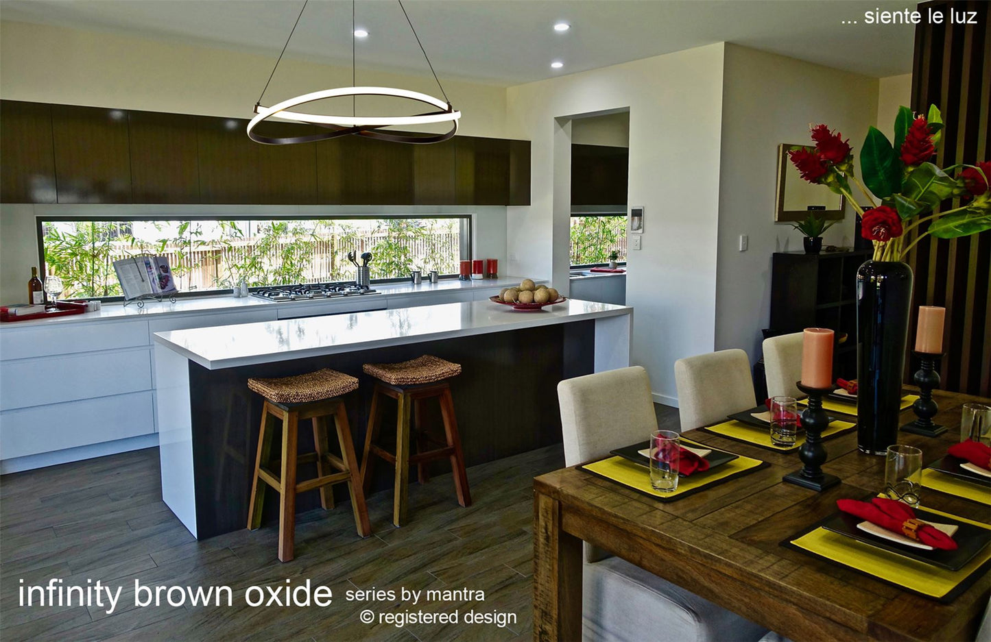 Mantra M5390 Infinity Pendant 42W LED 2800K, 3400lm, Brown Oxide/White Acrylic, 3yrs Warranty