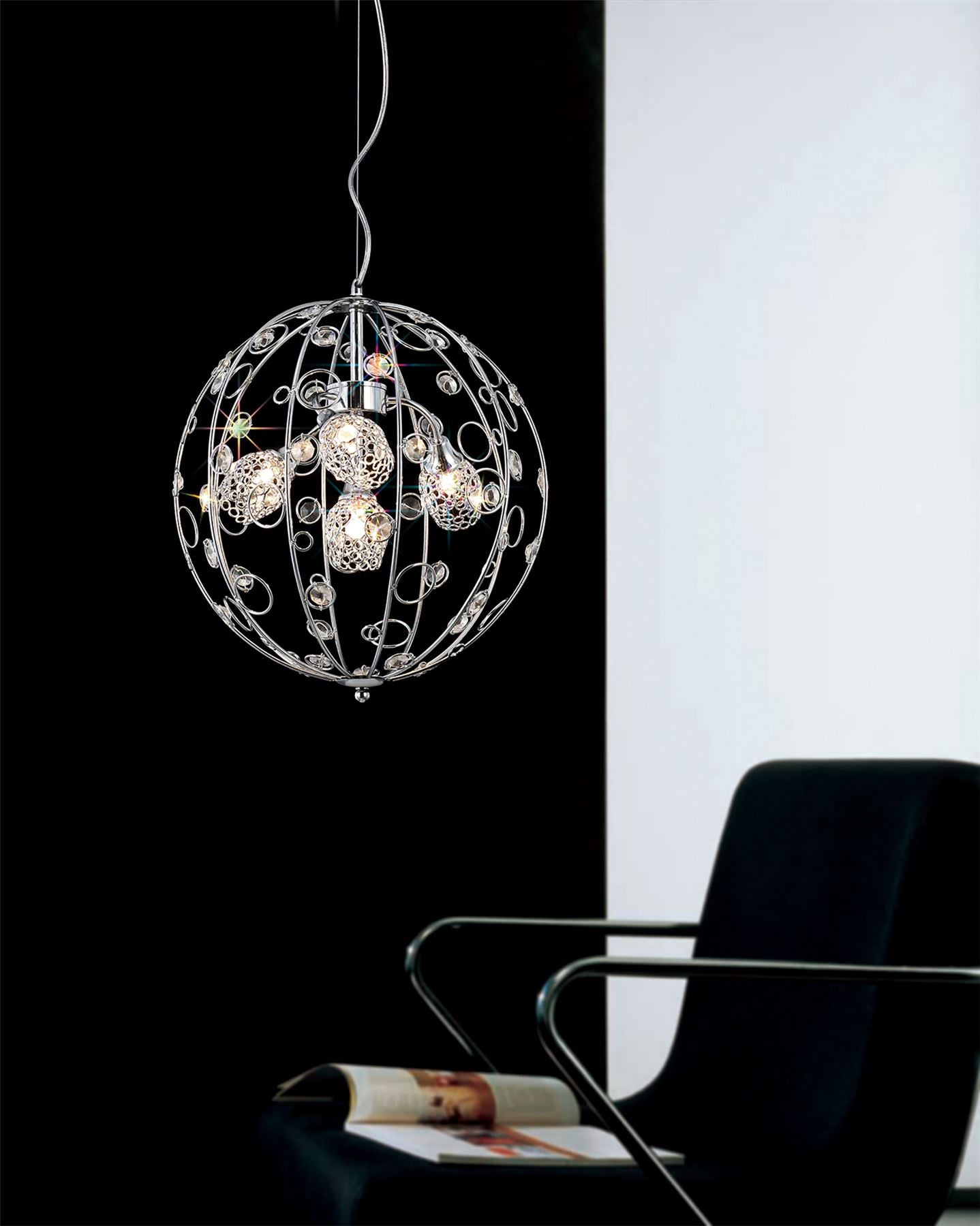 Diyas Sorrento 37cm  Ball 3 Light G9 Polished Chrome/Crystal Ceiling Pendant Light Fitting
