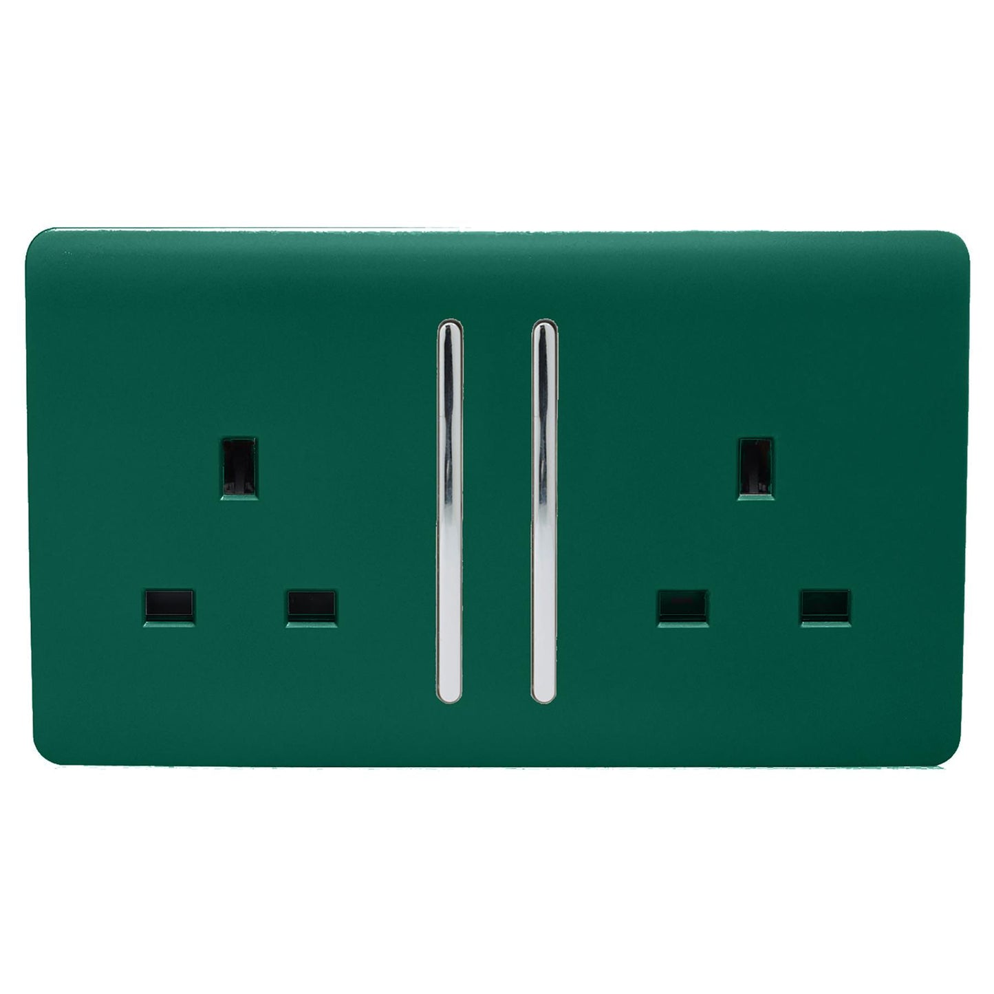 Trendi 2 Gang Artistic Modern Glossy 13 Amp Switched Plug Socket Dark Green (7 Pack)