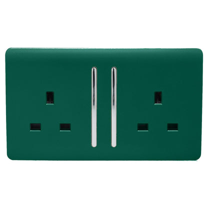 Trendi 2 Gang Artistic Modern Glossy 13 Amp Switched Plug Socket Dark Green (7 Pack)