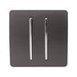 Trendi 2 Gang (2 Way & 3 way Intermediate) 240V Screwless Raised Front Plate Plastic Artistic Modern Glossy 10 Amp Chrome Rocker Double Electrical Wall Light Switch Dark Mocha Brown - ART-SS29DB