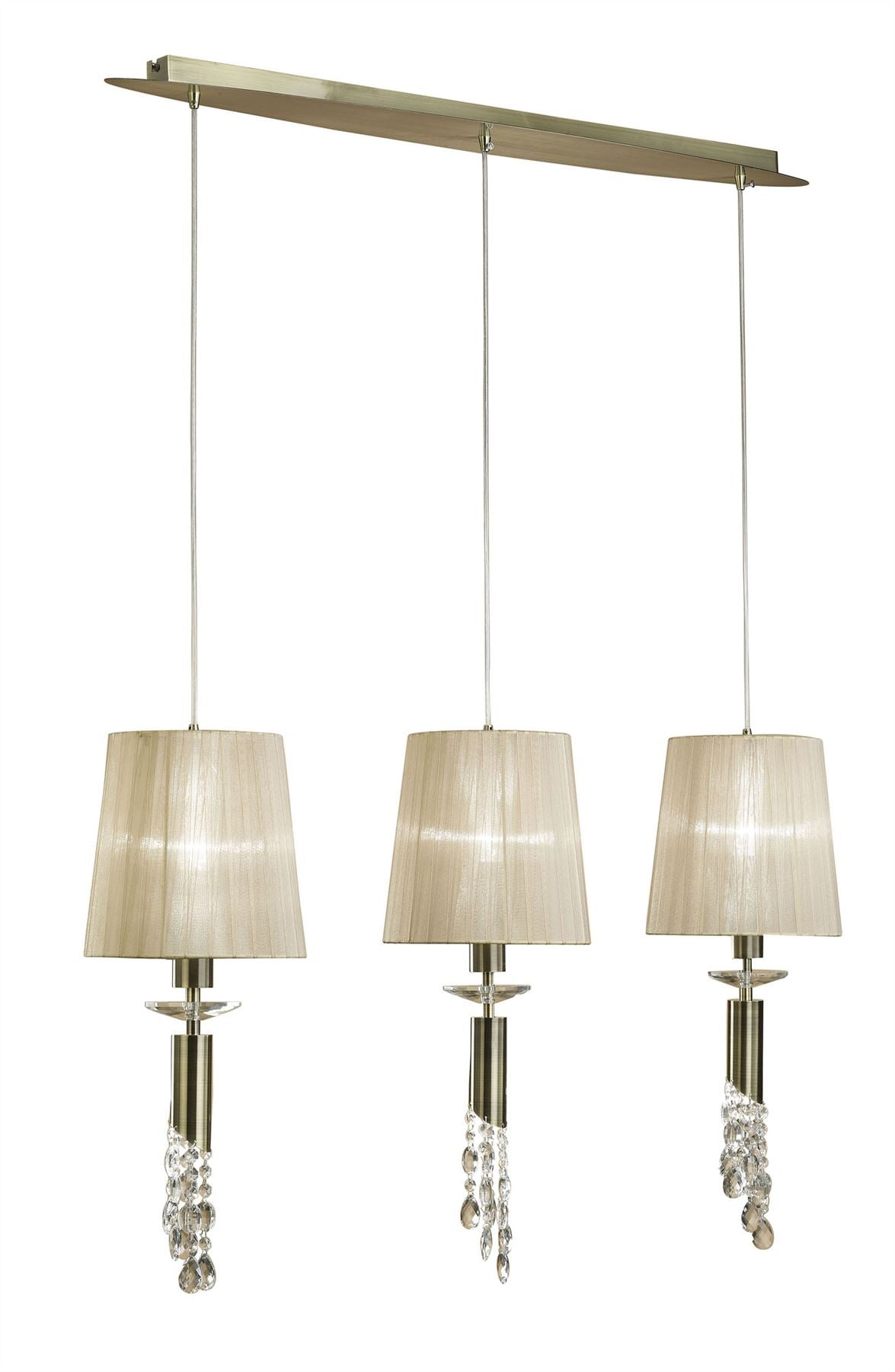 Mantra M3875 Tiffany Linear Pendant 3+3 Light E27+G9 Line, Antique Brass with Soft Bronze Shades & Clear Crystal