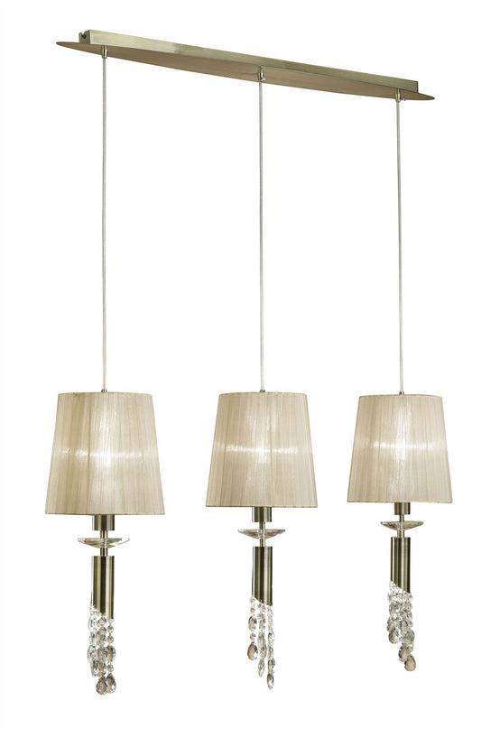 Mantra M3875 Tiffany Linear Pendant 3+3 Light E27+G9 Line, Antique Brass with Soft Bronze Shades & Clear Crystal