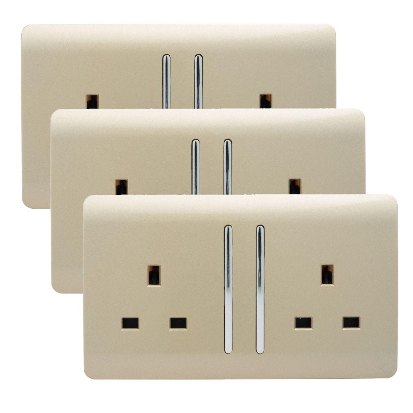 Trendi 2 Gang Artistic Modern Glossy 13 Amp Switched Tactile Plug Socket Champagne Gold (3 Pack)