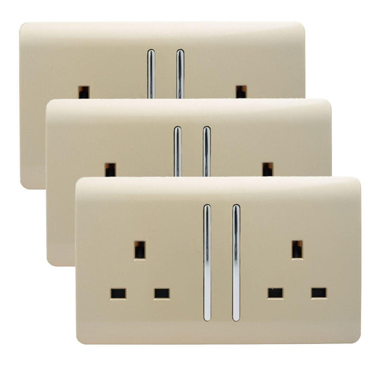 Trendi 2 Gang Artistic Modern Glossy 13 Amp Switched Tactile Plug Socket Champagne Gold (3 Pack)