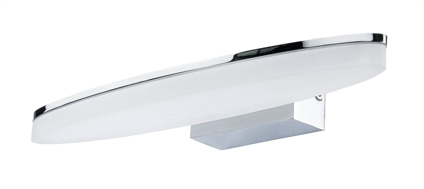 Mantra Fusion Ola Wall Light 6W LED Oval 3000K IP44, 450lm, Polished Chrome/Frosted Acrylic, 3yrs Warranty