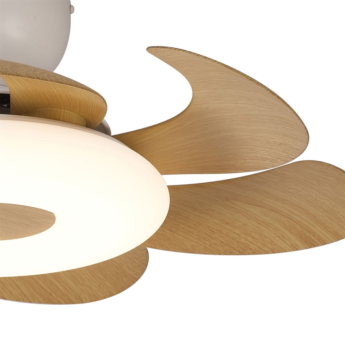 Flowers 50cm 24W LED Dimmable Ceiling Light With Built-In 25W DC Reversible Fan, Remote Control 2700-5000K, 2900lm, White/Wood