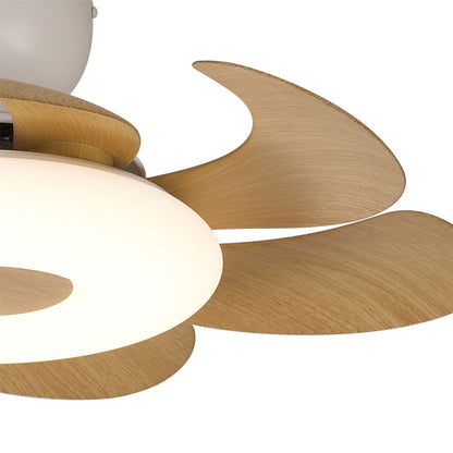 Flowers 50cm 24W LED Dimmable Ceiling Light With Built-In 25W DC Reversible Fan, Remote Control 2700-5000K, 2900lm, White/Wood