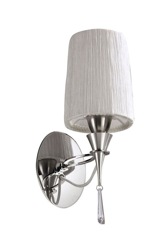 Mantra Lucca Wall Light Switched 1 Light E27, Polished Chrome with White Shade & Clear Crystal