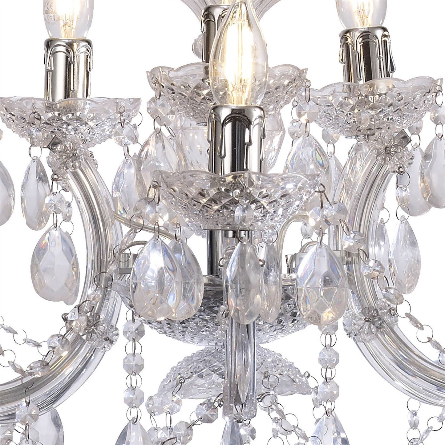 Deco Floria Chandelier with Acrylic Sconce & Acrylic Droplets 6+3 Light E14 Polished Chrome Finish