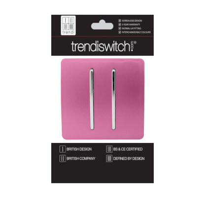 Trendi 2 Gang 2 Way 240V Screwless Artistic Modern Glossy 10 Amp Chrome Rocker Electrical Wall Light Switch in Candy Pink (2 pack)