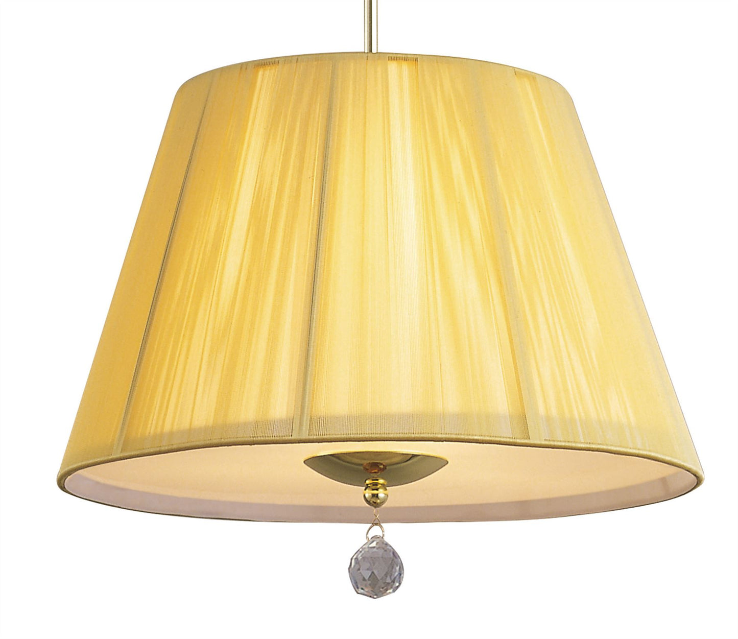 Mantra Siena 40cm Pendant Round 1 Light E27, Polished Brass with Amber Cream Shade and Clear Crystal