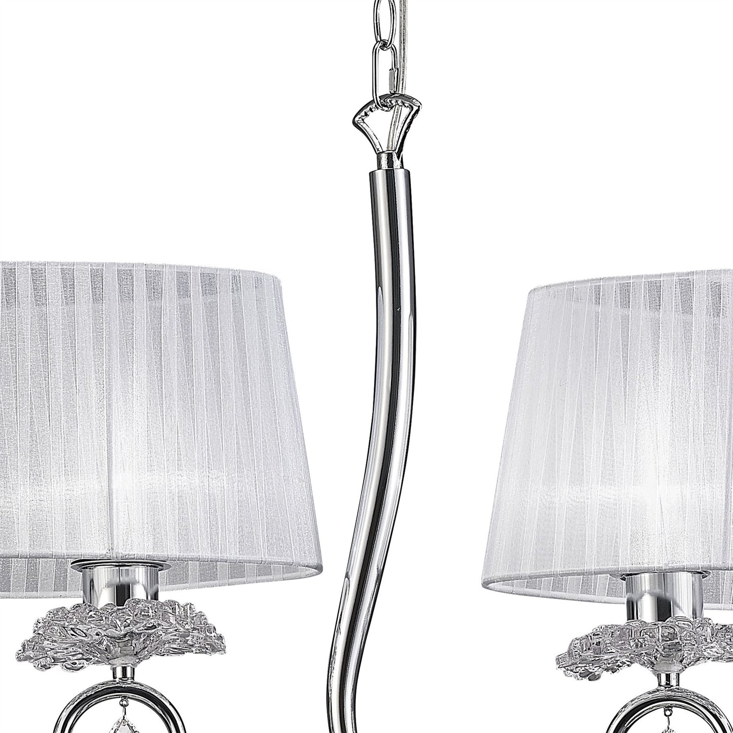 Mantra M5272 Louise Linear Pendant 2 Arm 4 Light E27 with White Oval Shades Polished Chrome/Clear Crystal