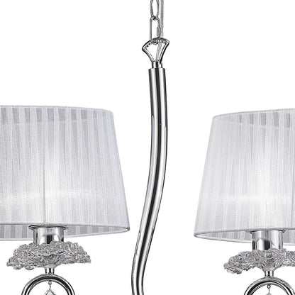 Mantra M5272 Louise Linear Pendant 2 Arm 4 Light E27 with White Oval Shades Polished Chrome/Clear Crystal