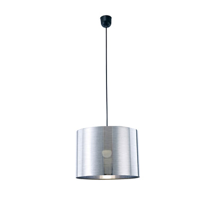 Deco Dako Black Pendant 1 Light E27 with 350 x 250mm Metallic Chrome Finish Cylinder Shade, c/w Ceiling Bracket