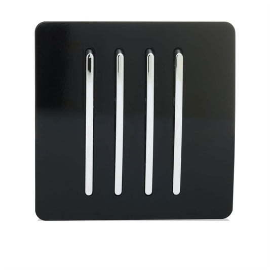 Trendi 4 Gang 2 Way Artistic Modern 10 Amp Rocker Light Switch Black ART-SS8BK