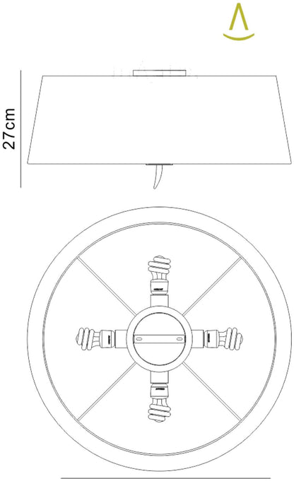 Mantra Ninette 60cm Flush Ceiling 4 Light E27, Antique Brass with Ivory White Shade