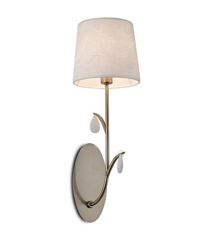 Mantra M6337 Andrea Wall Light, 1 x E14 (Max 20W), Antique Brass, White Shades, White Crystal Droplets