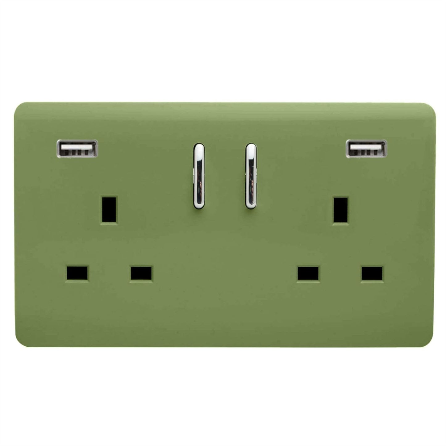 Trendi 2 Gang Artistic Modern Glossy 13 Amp 2 x 3.1mA USB Switched Plug Socket Moss Green