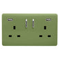 Trendi 2 Gang Artistic Modern Glossy 13 Amp 2 x 3.1mA USB Switched Plug Socket Moss Green