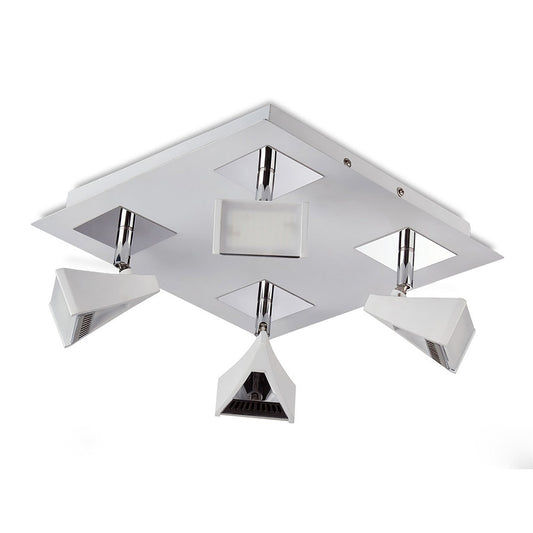Mantra Fusion Filippo Spot Light 4 Light LED Square 20W 3000K, 1750lm, Matt White/Polished Chrome, 3yrs Warranty