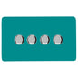 Trendi 4 Gang 2 Way 240V 100w LED Dimmer Screwless Raised Front Plate Plastic Artistic Modern Glossy 10 Amp Chrome Single Electrical Wall Light Switch in Bright Teal - ART-4LDMBT