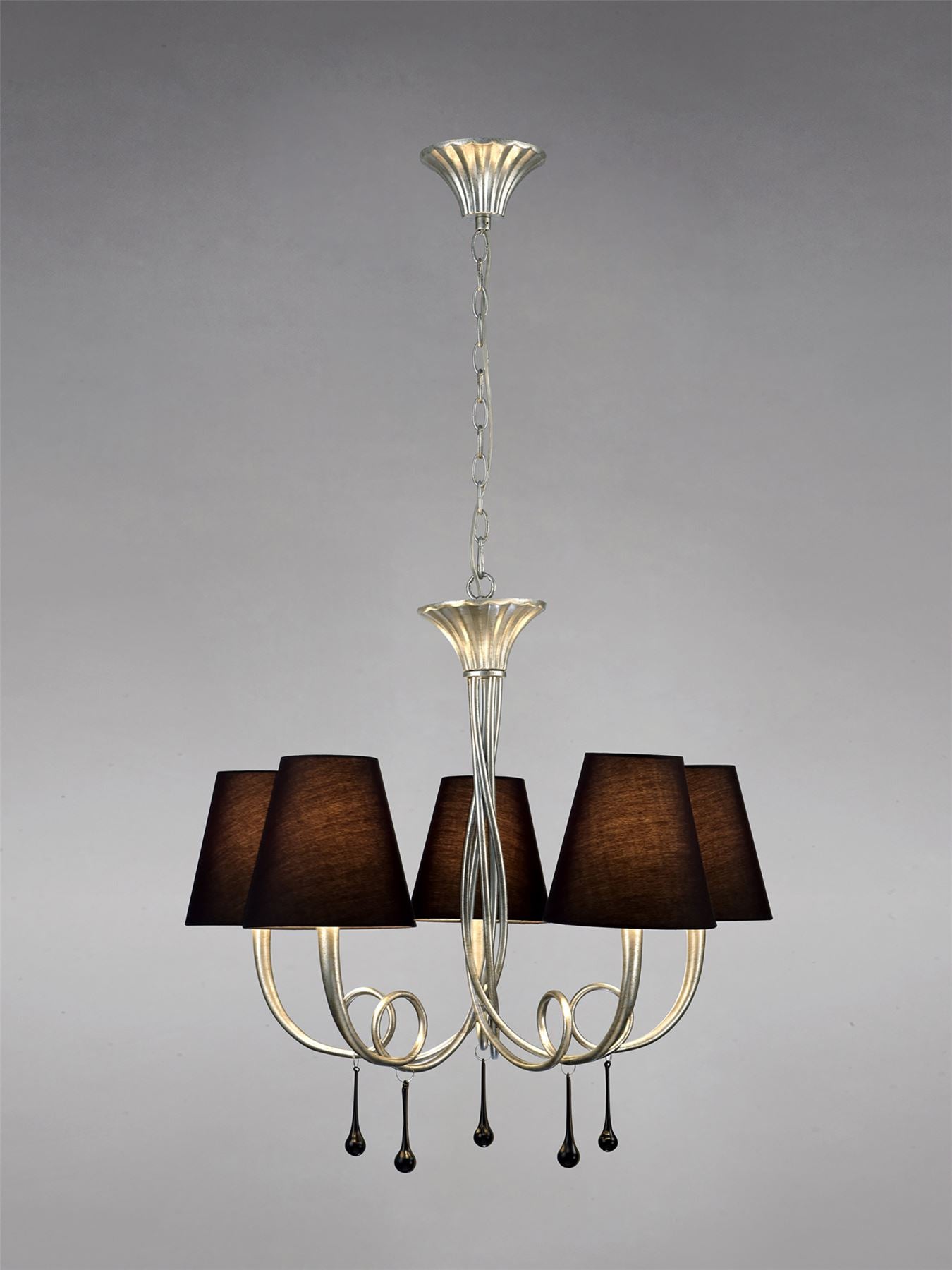 Mantra M6208 Paola Pendant 70cm Round, 5 x E14 (Max 40W), Silver Painting, Black Shades