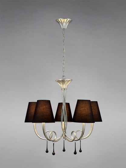 Mantra M6208 Paola Pendant 70cm Round, 5 x E14 (Max 40W), Silver Painting, Black Shades