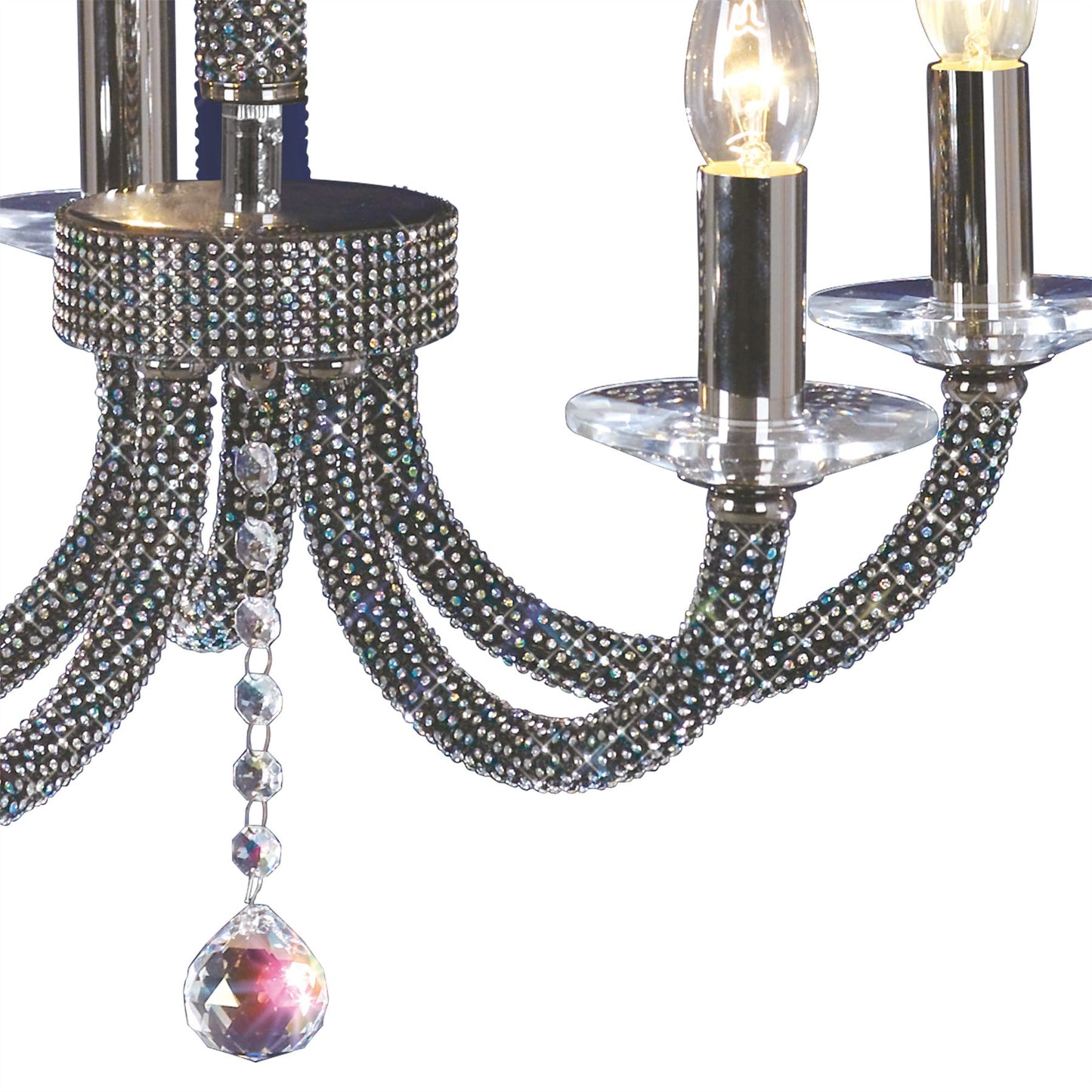 Diyas Elena 56cm  5 Light E14 Black Chrome/Crystal Ceiling Pendant Light Fitting