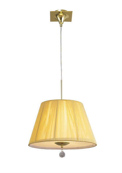 Mantra Siena 40cm Pendant Round 1 Light E27, Polished Brass with Amber Cream Shade and Clear Crystal