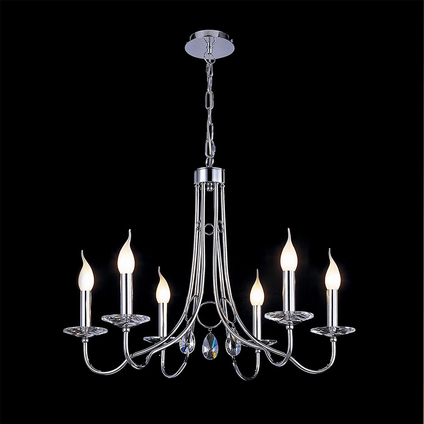 Diyas Danya 67cm  Round 6 Light E14 Polished Chrome/Crystal Ceiling Pendant Light Fitting