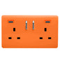 Orange Screwless 2 Gang Switched Double Socket 13A With 2 x USB-C 24W (Shared), (35mm Back Box Req.), 10yrs Warranty