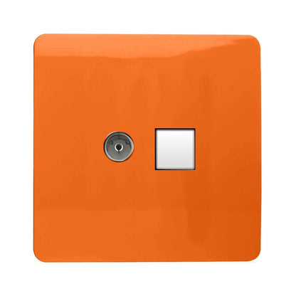 Trendi Artistic Modern Glossy Tactile TV Co-axial Socket + Telephone Socket Orange