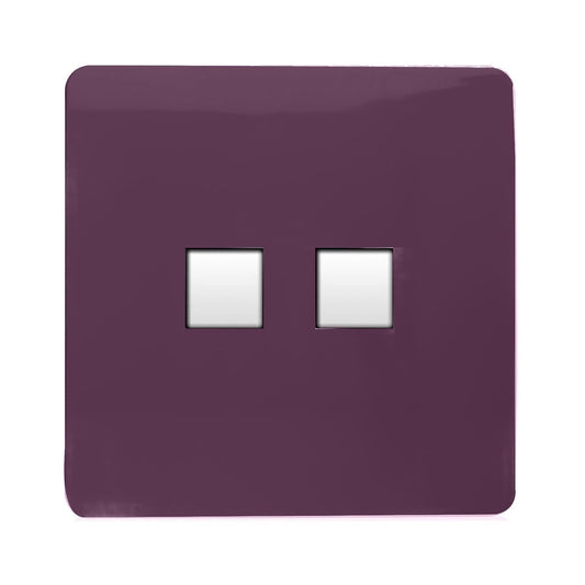 Trendi Switch 2 Gang RJ45 Cat 6 PC Ethernet & Modern Designer Telephone Slave Sockets in Plum